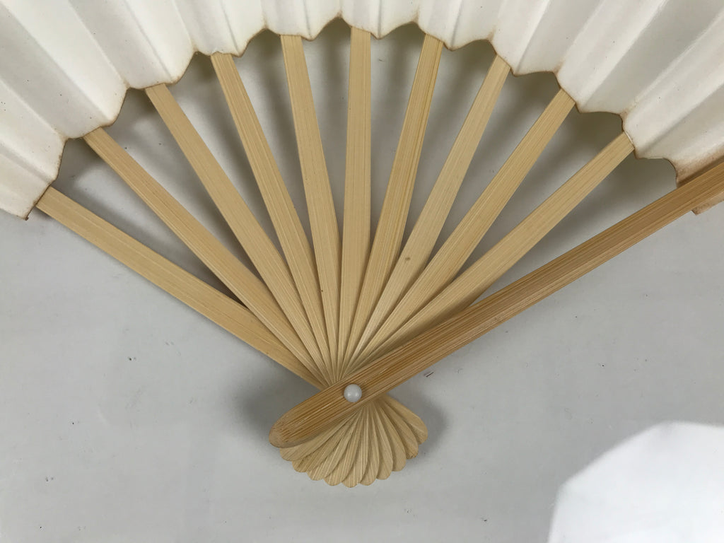 Japanese Paper Folding Fan Sensu Vtg Bamboo Frame Simple Blank White 4D947