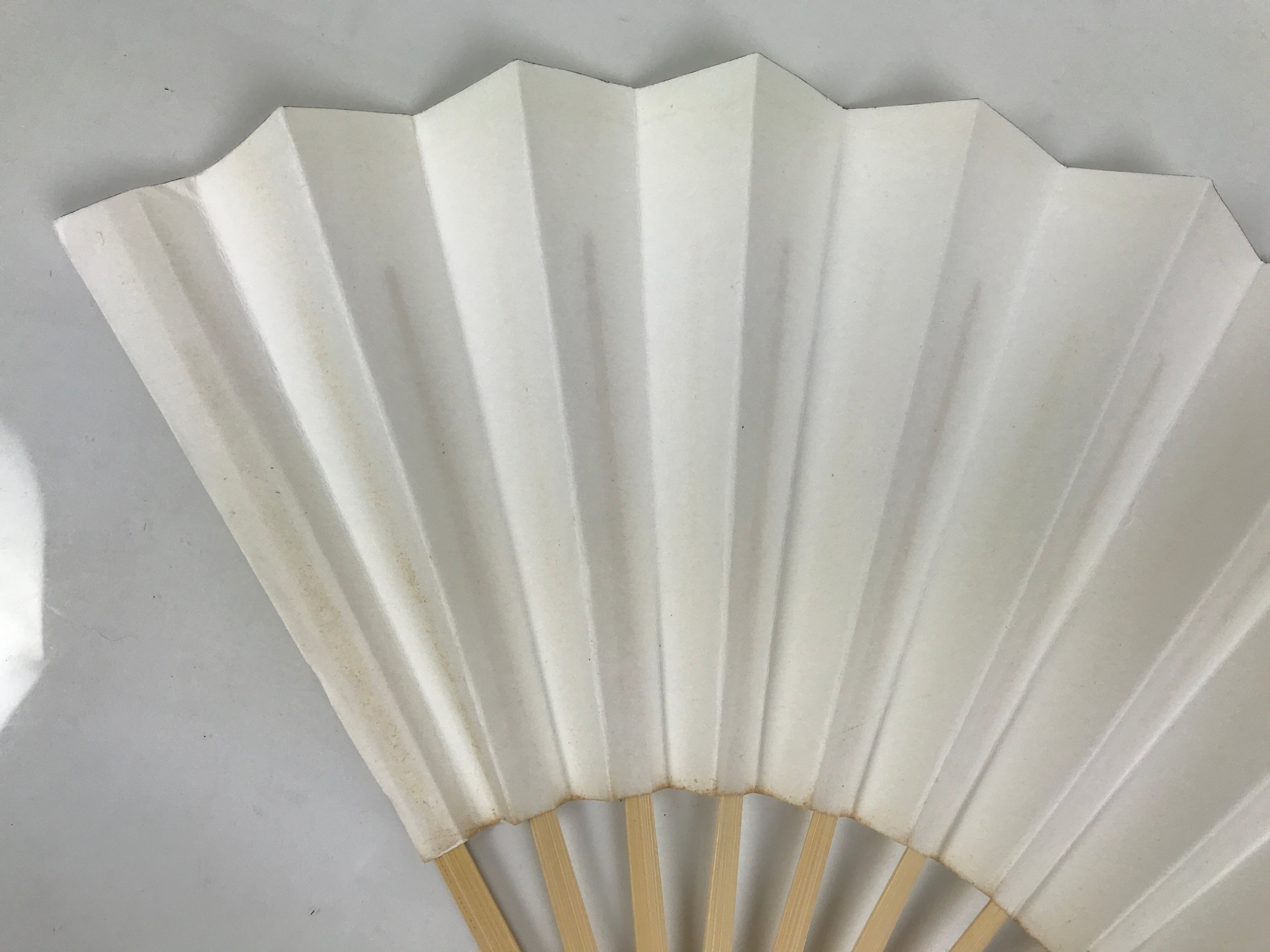 Japanese Paper Folding Fan Sensu Vtg Bamboo Frame Simple Blank White 4D947