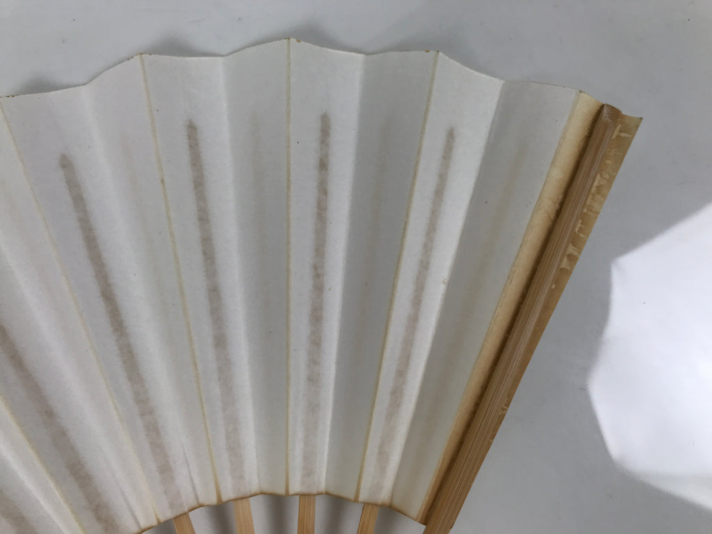 Japanese Paper Folding Fan Sensu Vtg Bamboo Frame Simple Blank White 4D948
