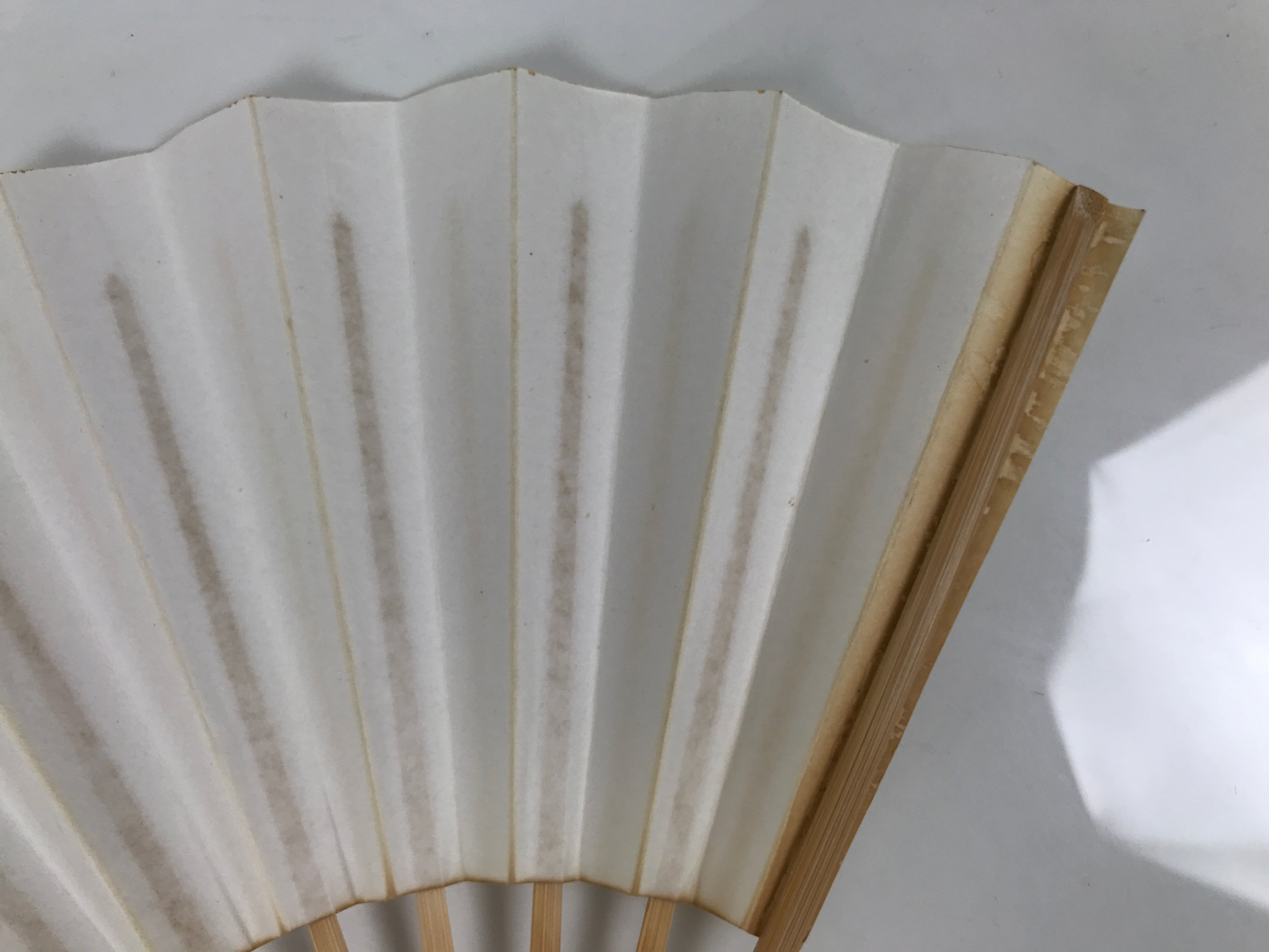 Japanese Paper Folding Fan Sensu Vtg Bamboo Frame Simple Blank White 4D948