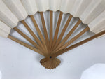 Japanese Paper Folding Fan Sensu Vtg Bamboo Frame Simple Blank White 4D949