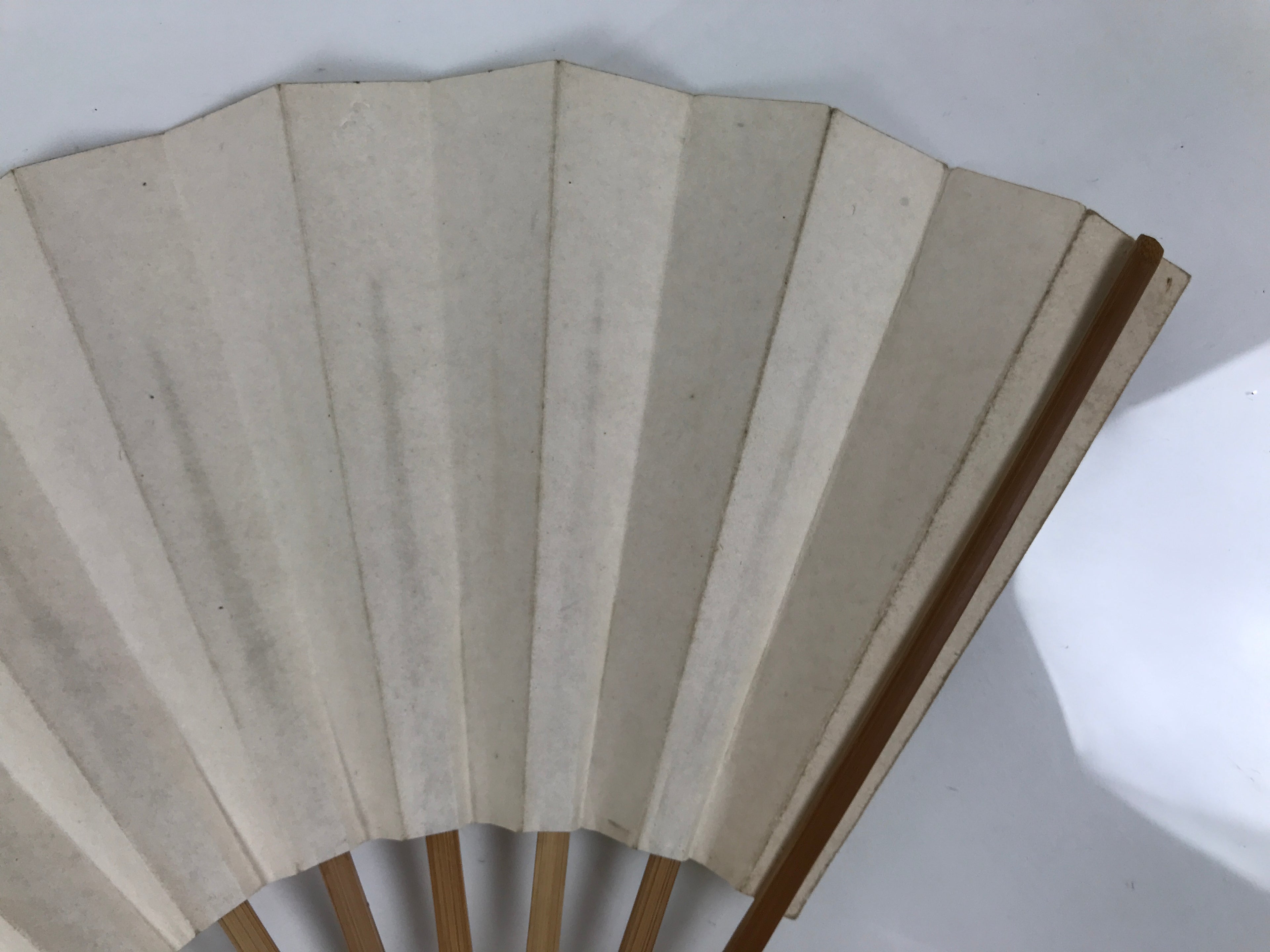 Japanese Paper Folding Fan Sensu Vtg Bamboo Frame Simple Blank White 4D949