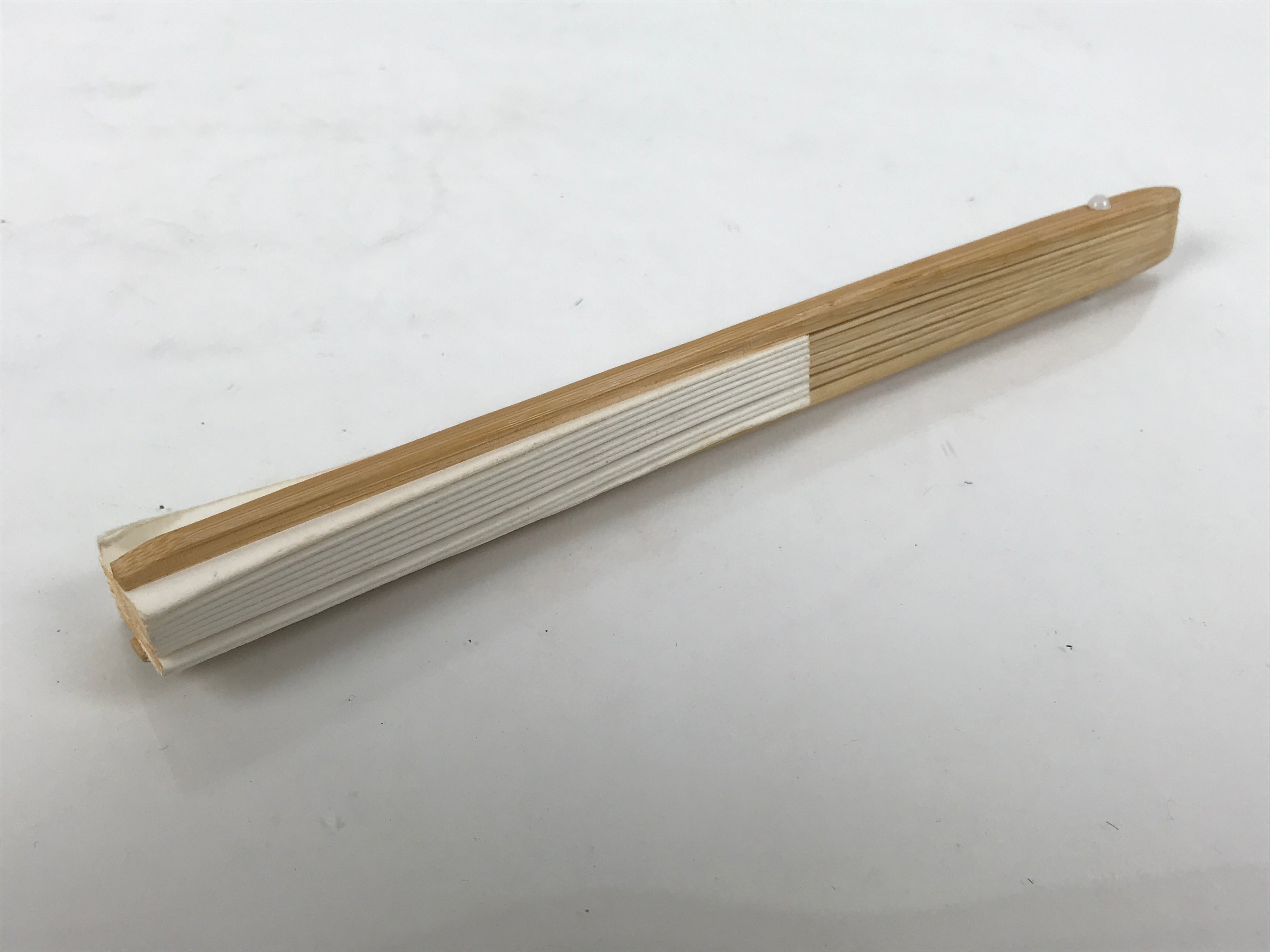 Japanese Paper Folding Fan Sensu Vtg Bamboo Frame Simple Blank White 4D951