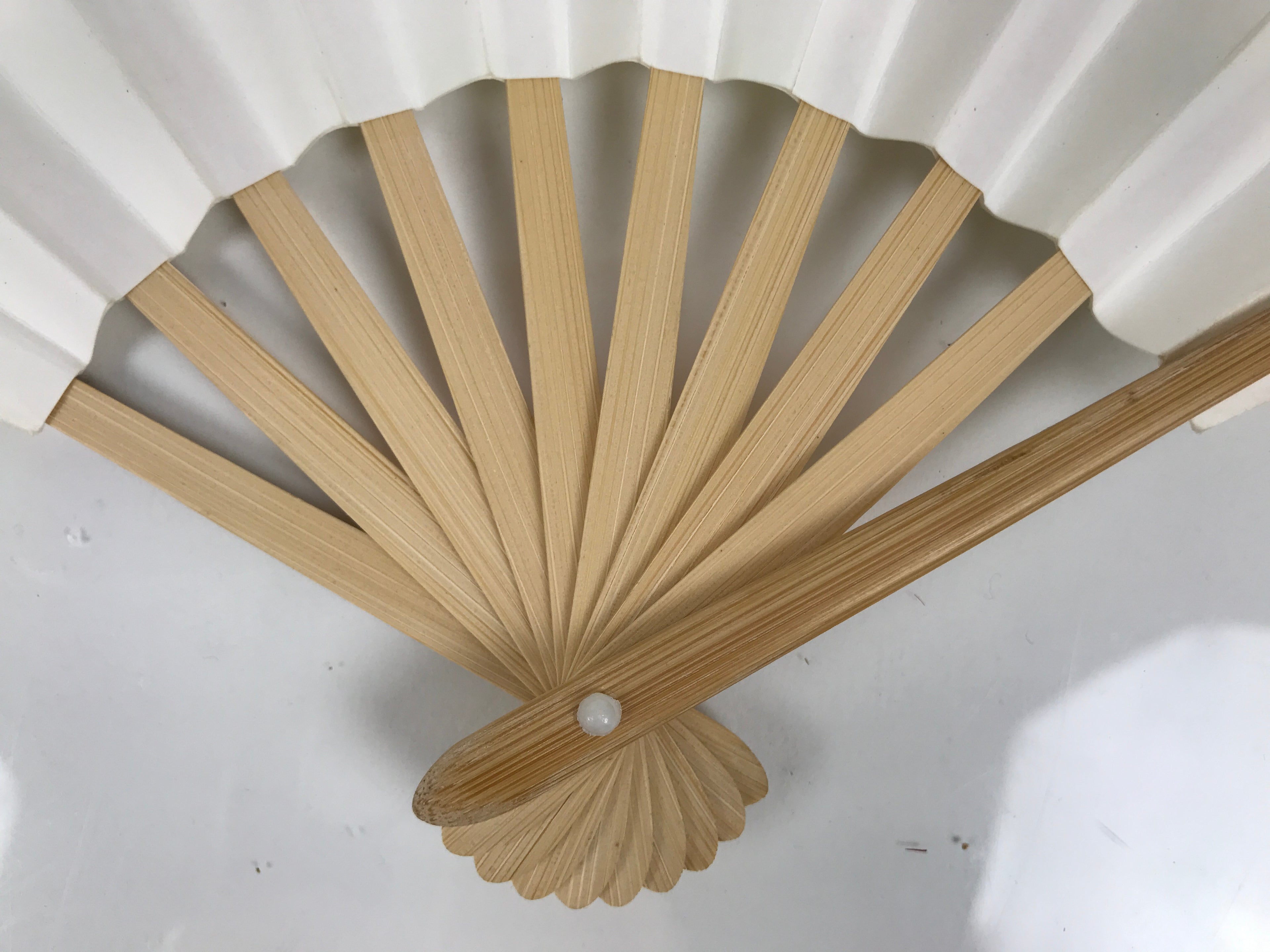 Japanese Paper Folding Fan Sensu Vtg Bamboo Frame Simple Blank White 4D951