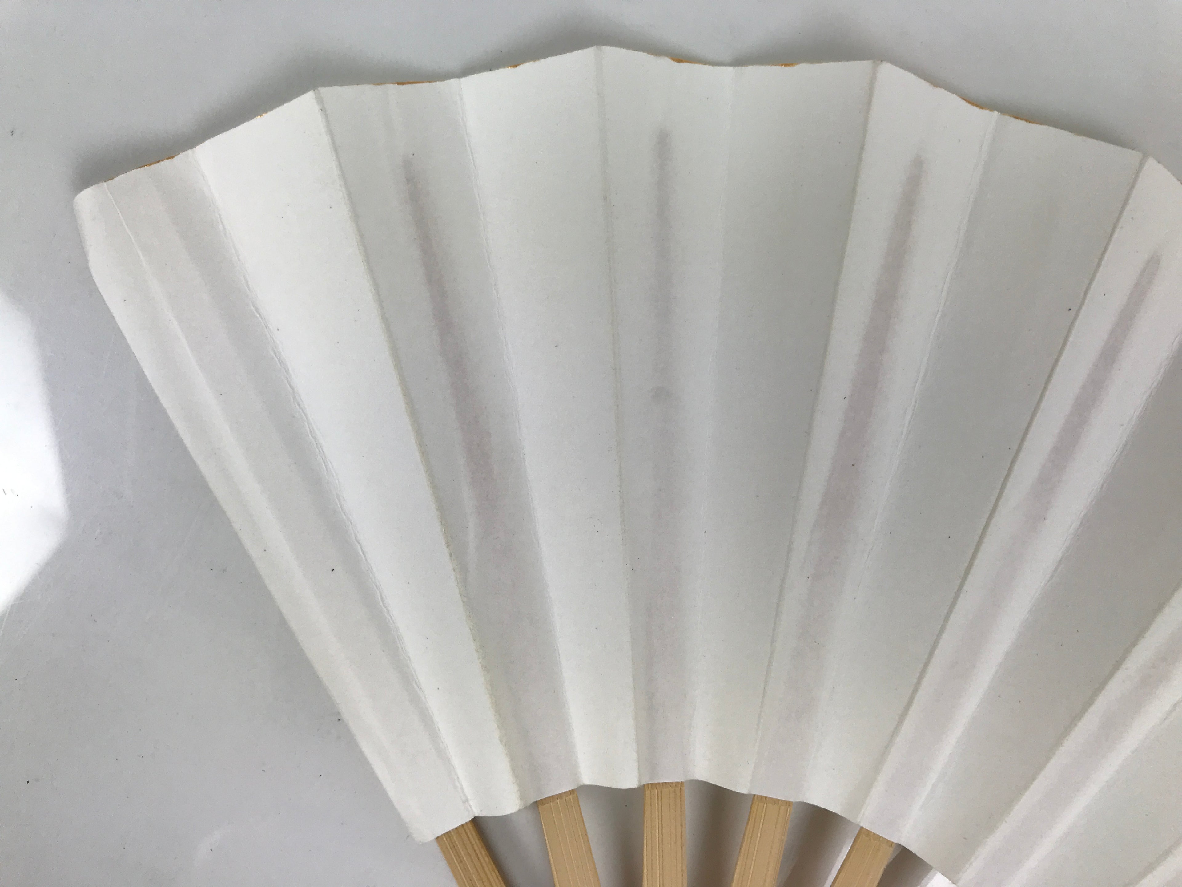 Japanese Paper Folding Fan Sensu Vtg Bamboo Frame Simple Blank White 4D951