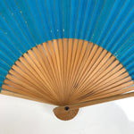 Japanese Paper Folding Fan Sensu Vtg Bamboo Frame Simple Blue Silver 4D840