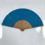 Japanese Paper Folding Fan Sensu Vtg Bamboo Frame Simple Blue Silver 4D840