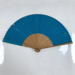 Japanese Paper Folding Fan Sensu Vtg Bamboo Frame Simple Blue Silver 4D840