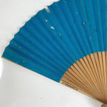 Japanese Paper Folding Fan Sensu Vtg Bamboo Frame Simple Blue Silver 4D840