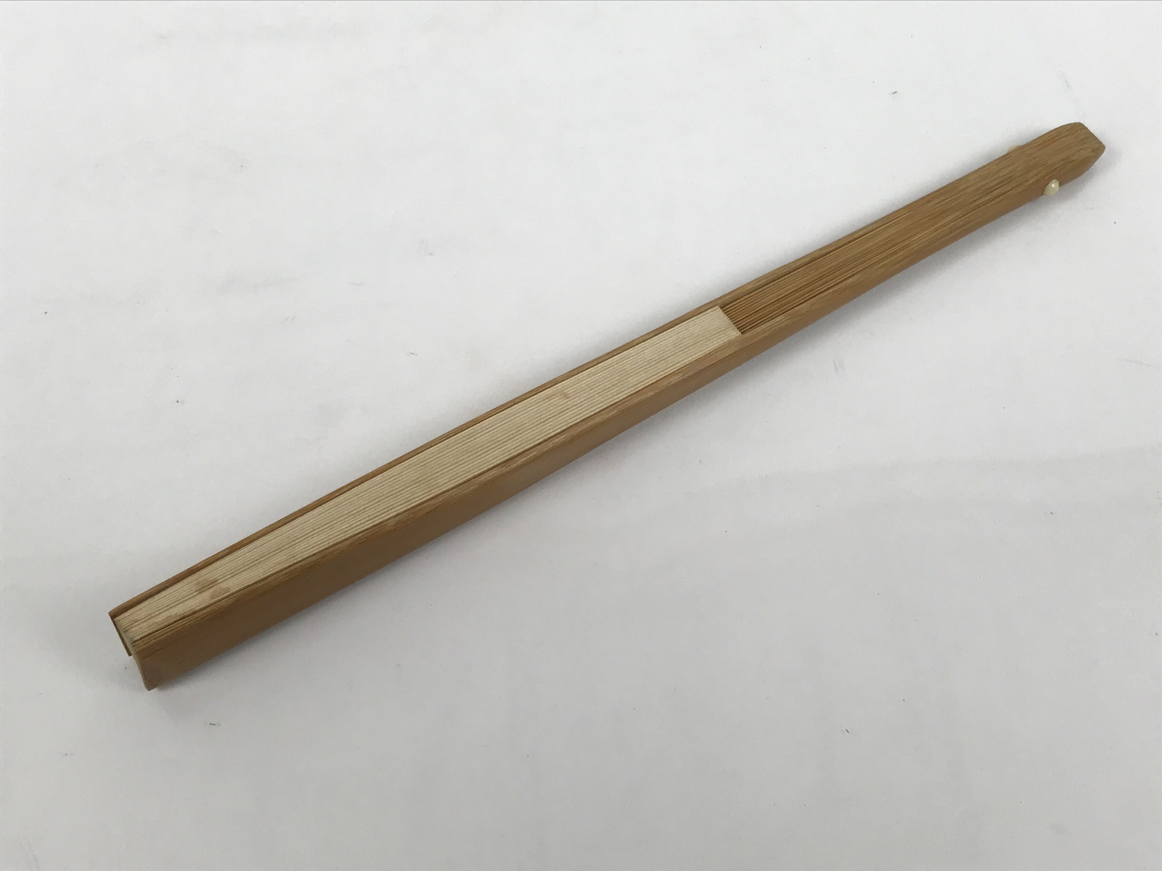 Japanese Paper Folding Fan Sensu Vtg Bamboo Frame Simple Plain Blank Beige 5D8