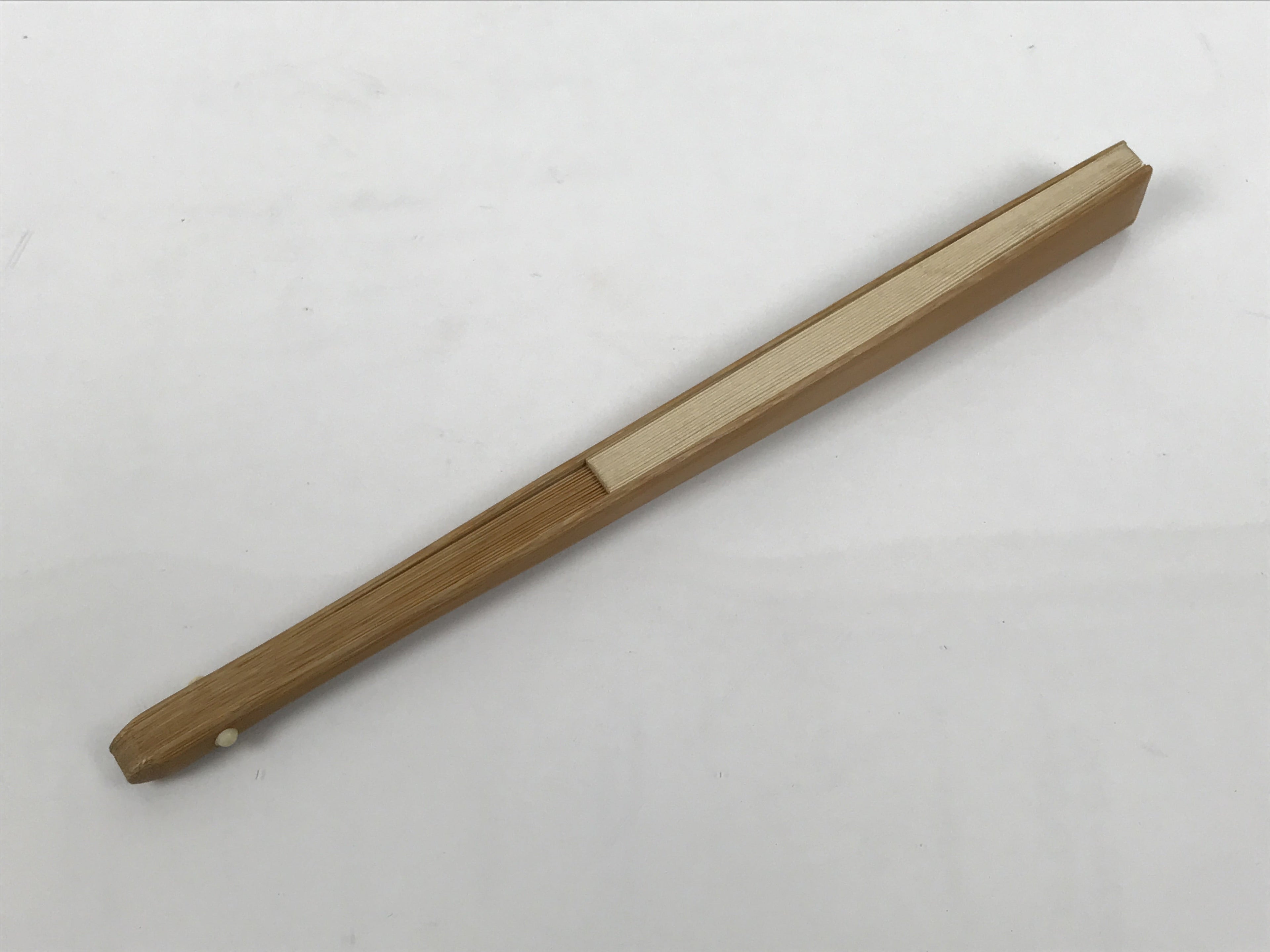Japanese Paper Folding Fan Sensu Vtg Bamboo Frame Simple Plain Blank Beige 5D8