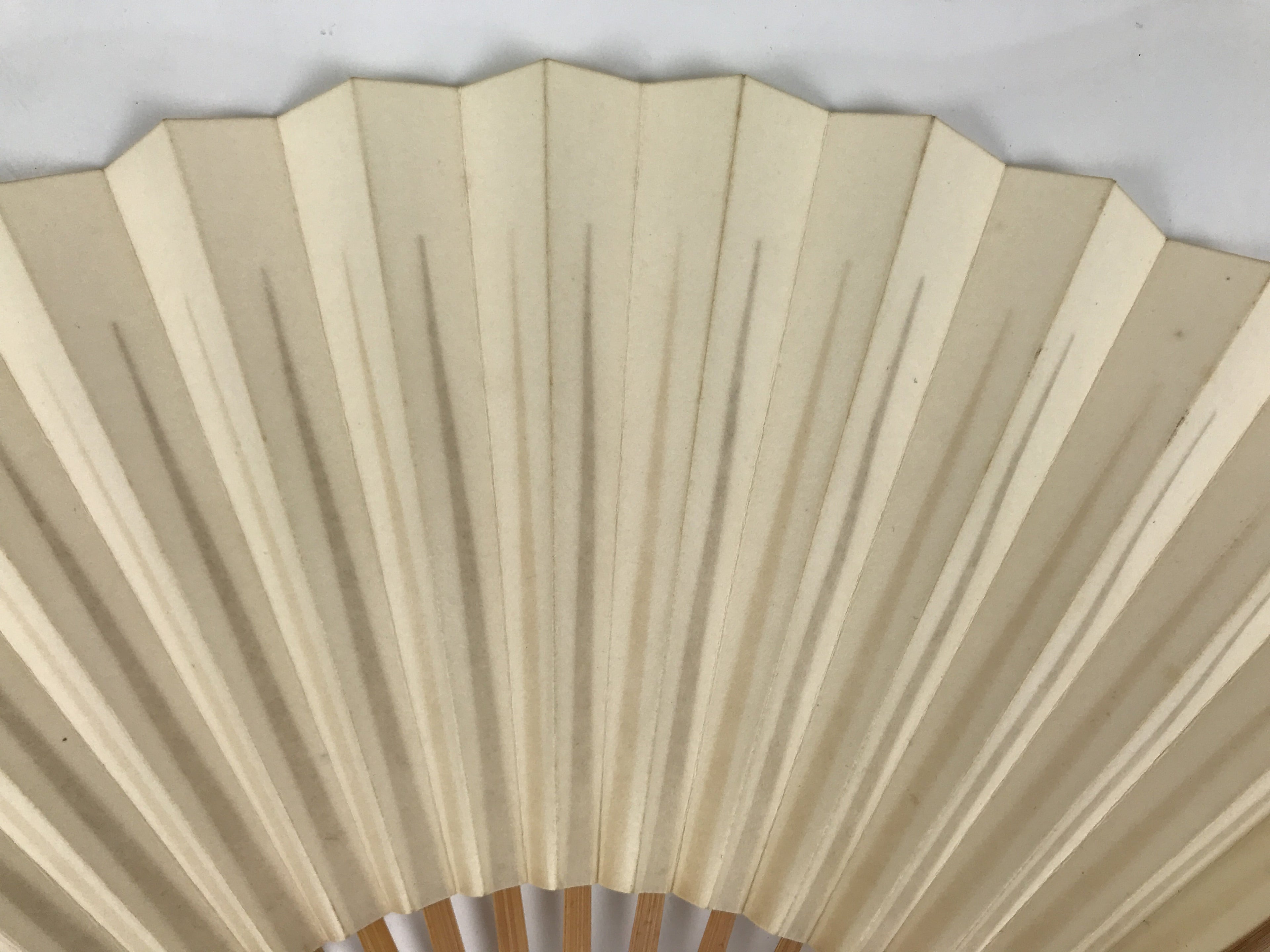 Japanese Paper Folding Fan Sensu Vtg Bamboo Frame Simple Plain Blank Beige 5D8