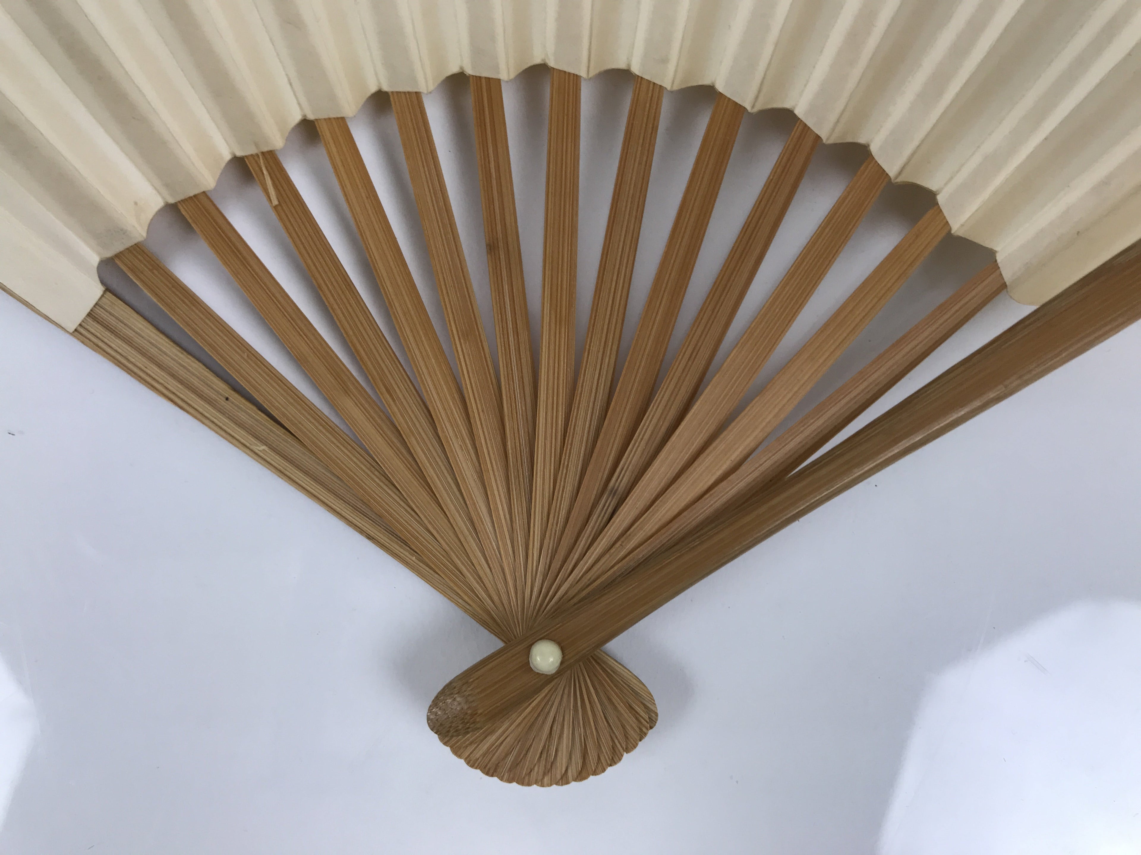 Japanese Paper Folding Fan Sensu Vtg Bamboo Frame Simple Plain Blank Beige 5D8
