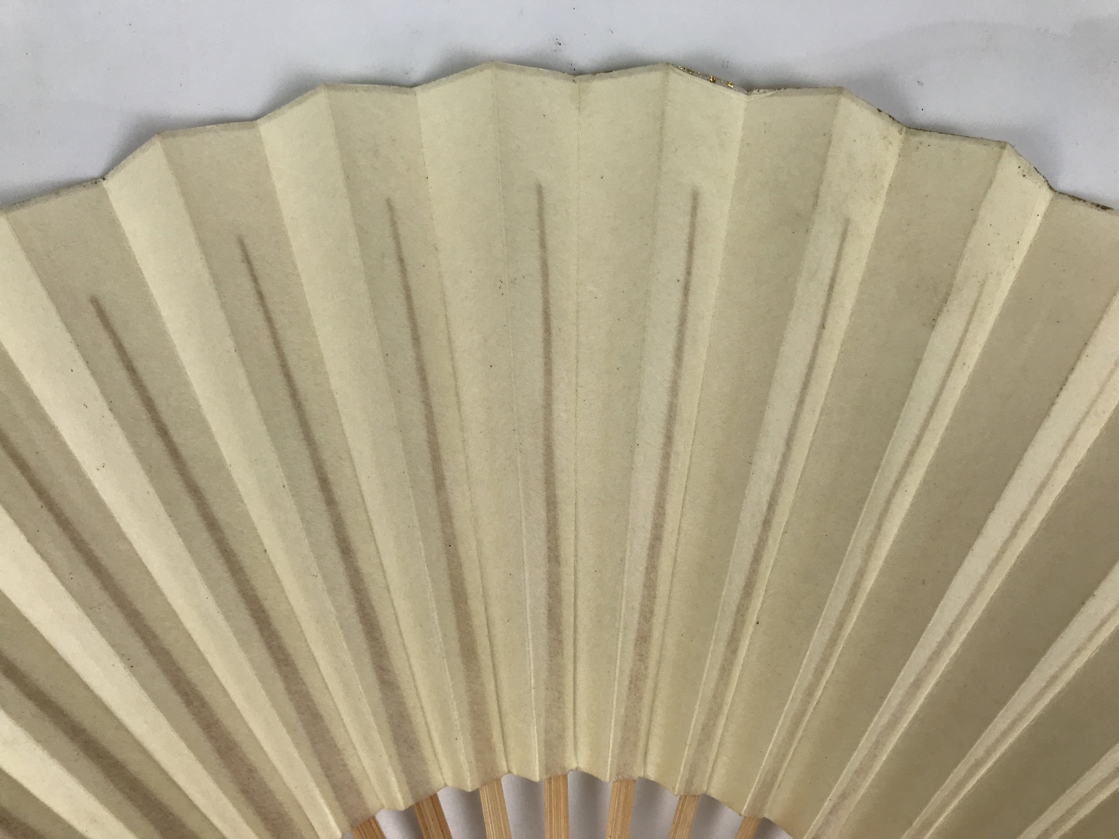 Japanese Paper Folding Fan Sensu Vtg Bamboo Frame Simple Plain Blank Beige 5D9