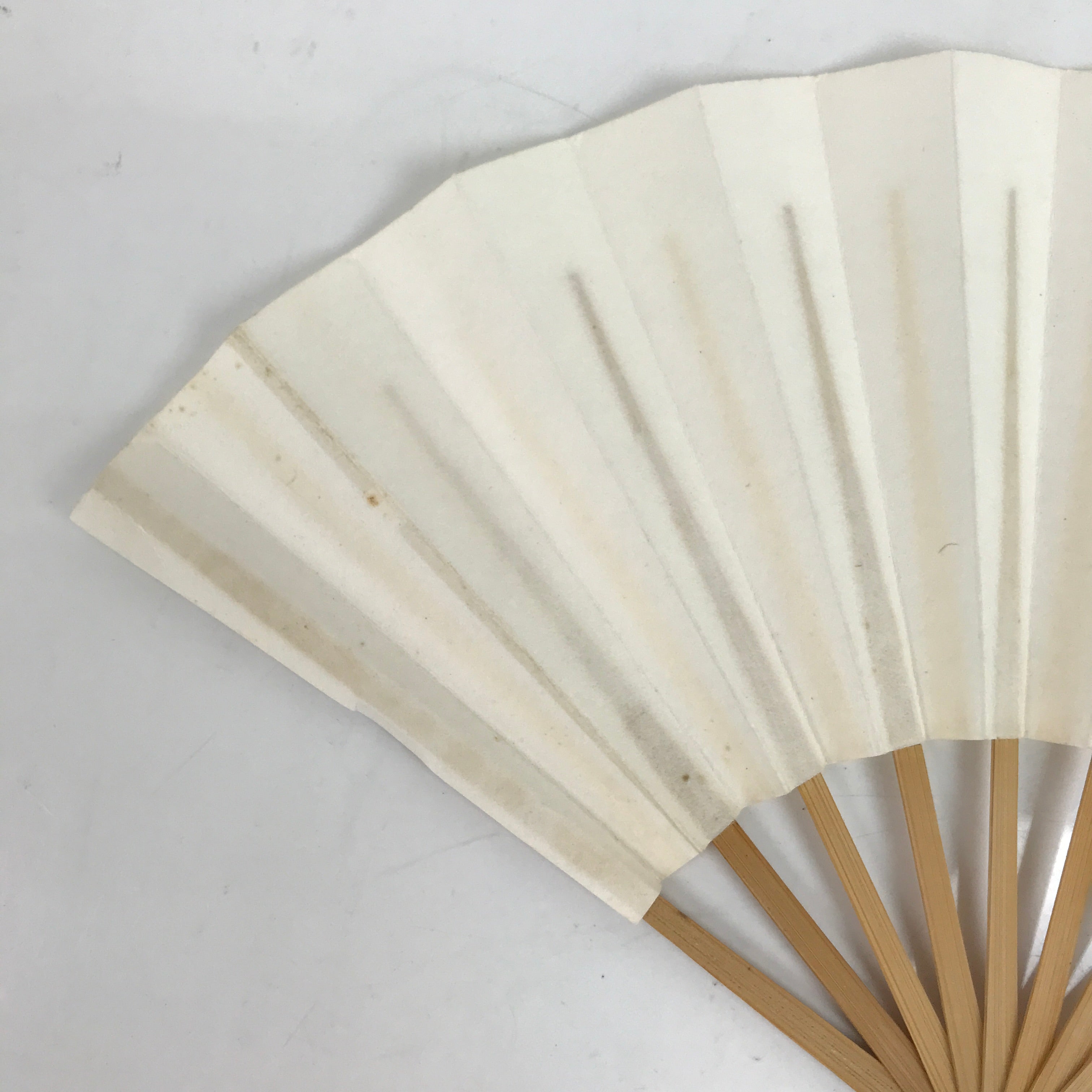 Japanese Paper Folding Fan Sensu Vtg Bamboo Frame Small Simple Blank White 4D850