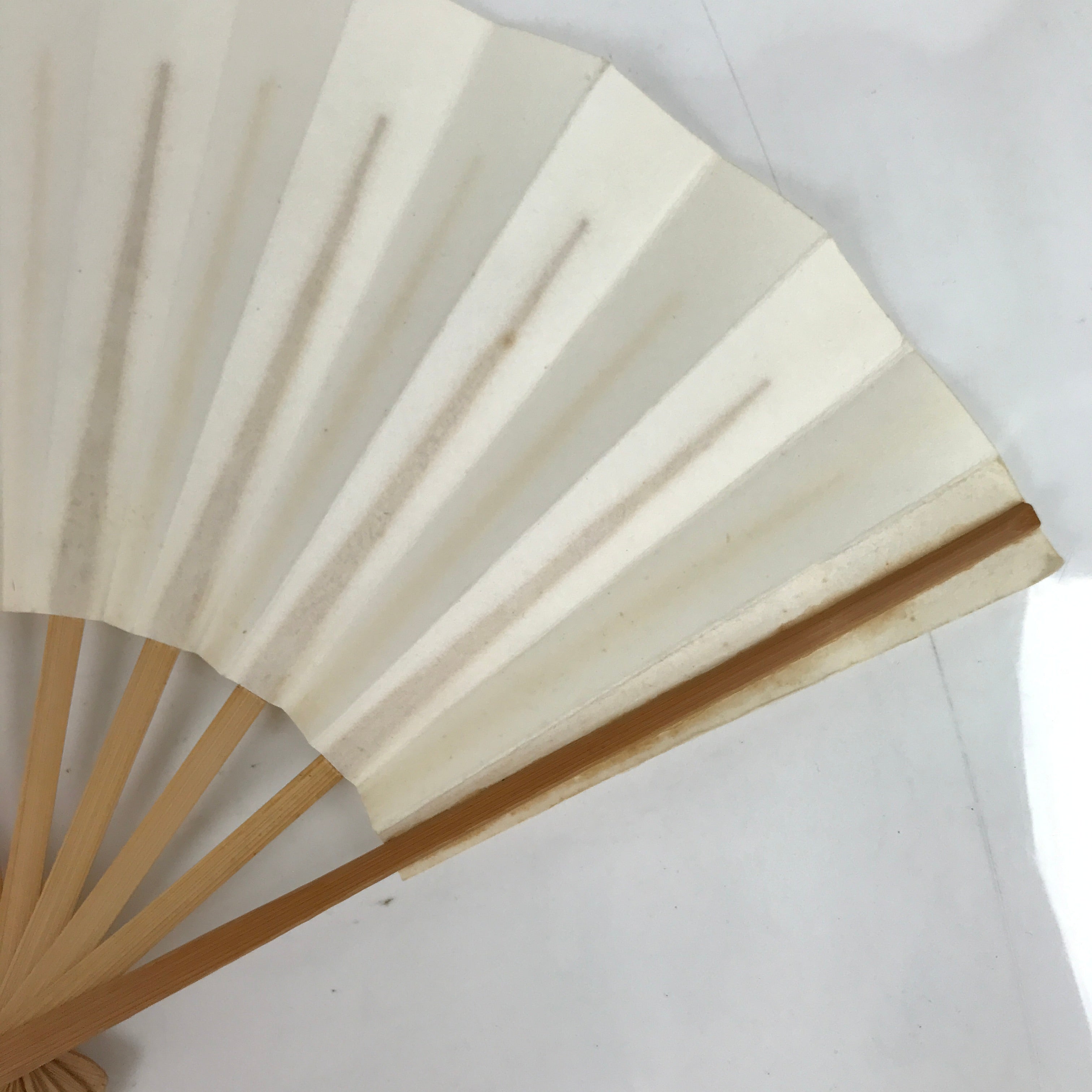 Japanese Paper Folding Fan Sensu Vtg Bamboo Frame Small Simple Blank White 4D850