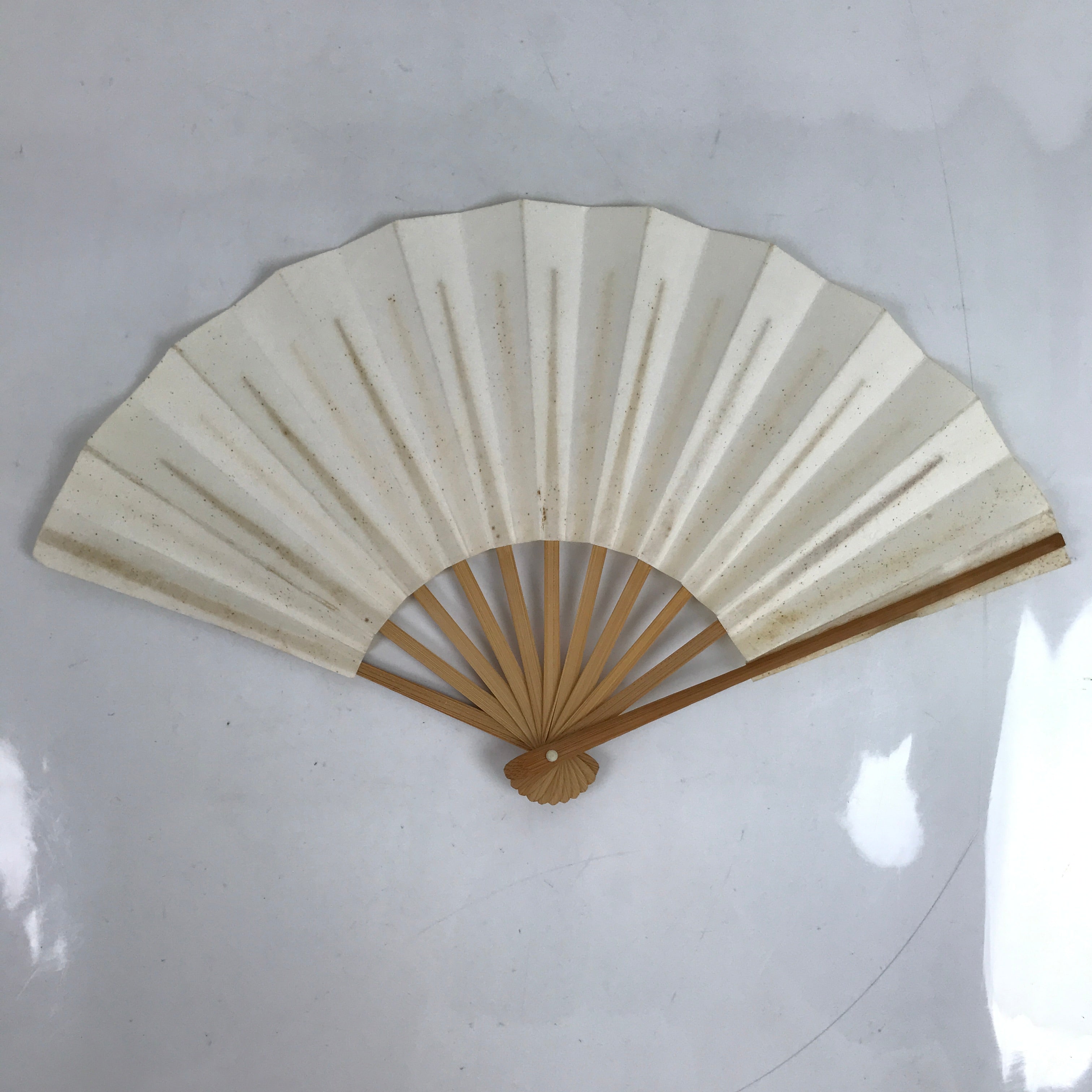 Japanese Paper Folding Fan Sensu Vtg Bamboo Frame Small Simple Blank White 4D850