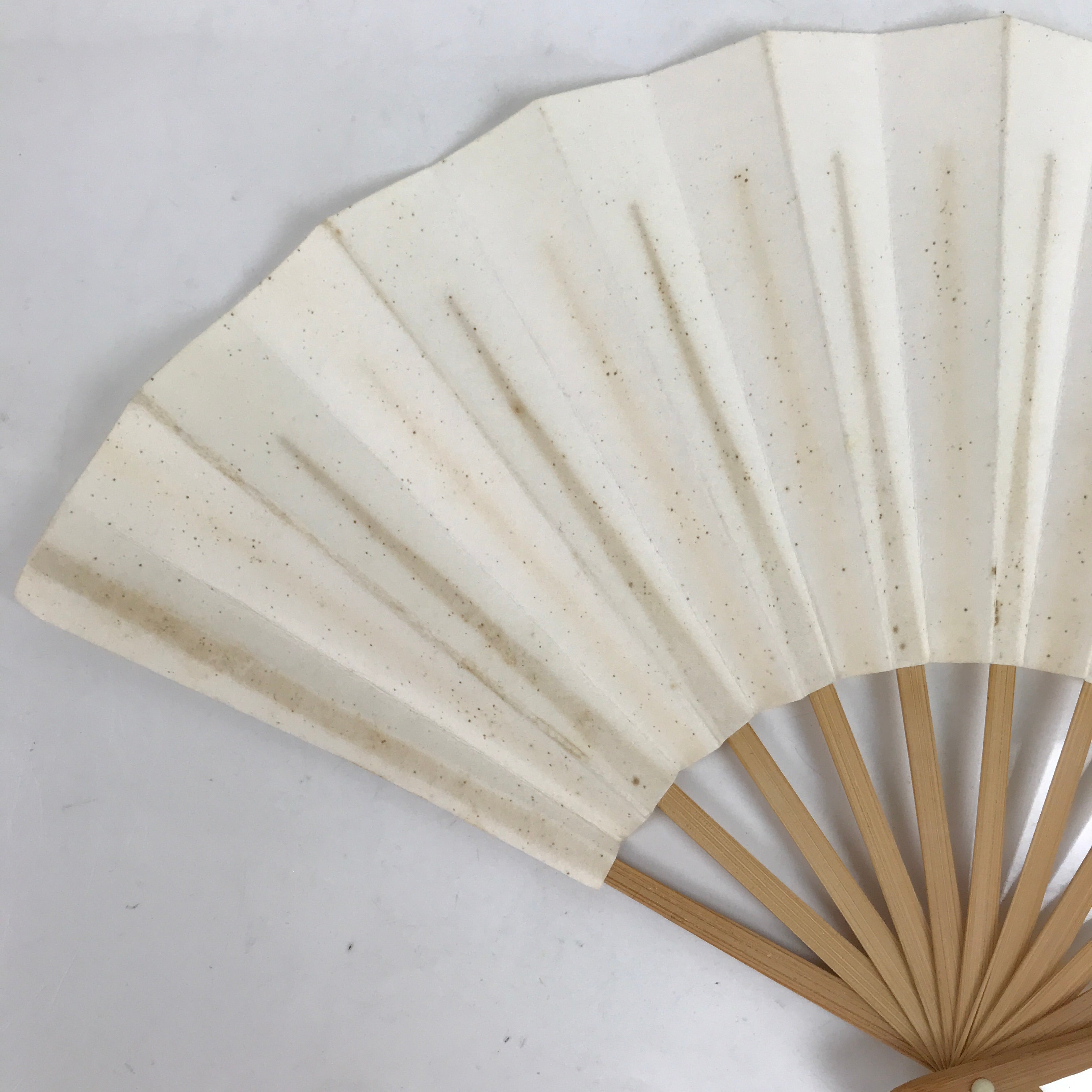 Japanese Paper Folding Fan Sensu Vtg Bamboo Frame Small Simple Blank White 4D850