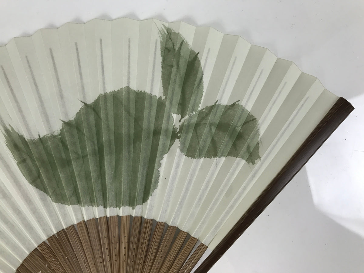 Japanese Paper Folding Fan Sensu Vtg Bamboo Frame Snail Brown Calligraphy 4D936
