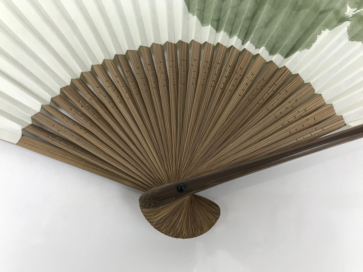 Japanese Paper Folding Fan Sensu Vtg Bamboo Frame Snail Brown Calligraphy 4D936