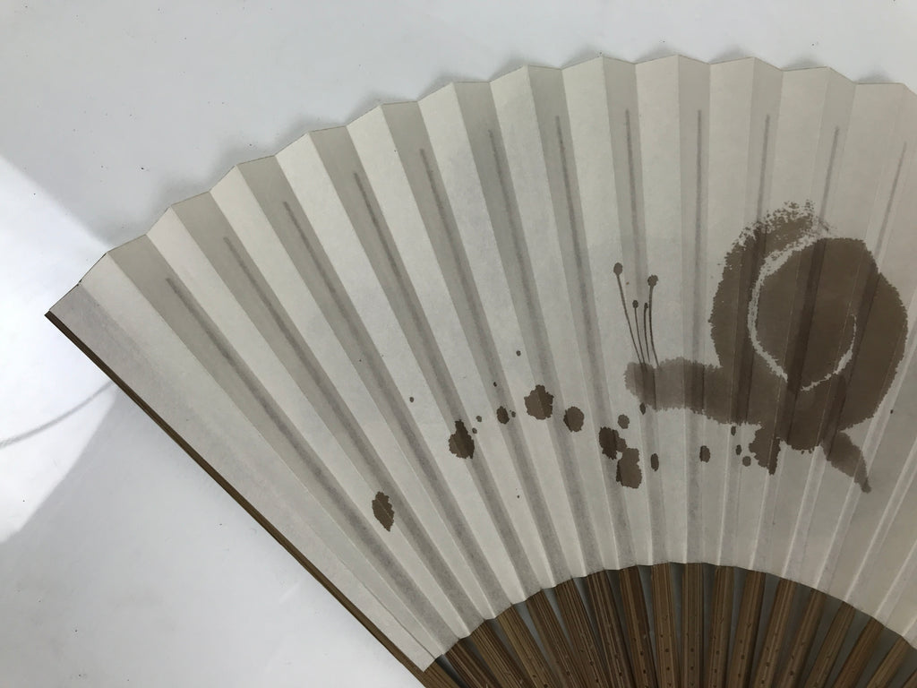 Japanese Paper Folding Fan Sensu Vtg Bamboo Frame Snail Brown Calligraphy 4D936