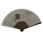 Japanese Paper Folding Fan Sensu Vtg Bamboo Frame Snail Brown Calligraphy 4D936