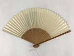 Japanese Paper Folding Fan Sensu Vtg Bamboo Frame Take Leaves Beige Green 4D764