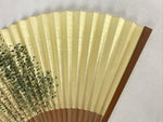 Japanese Paper Folding Fan Sensu Vtg Bamboo Frame Take Leaves Beige Green 4D764