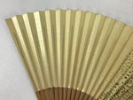 Japanese Paper Folding Fan Sensu Vtg Bamboo Frame Take Leaves Beige Green 4D764