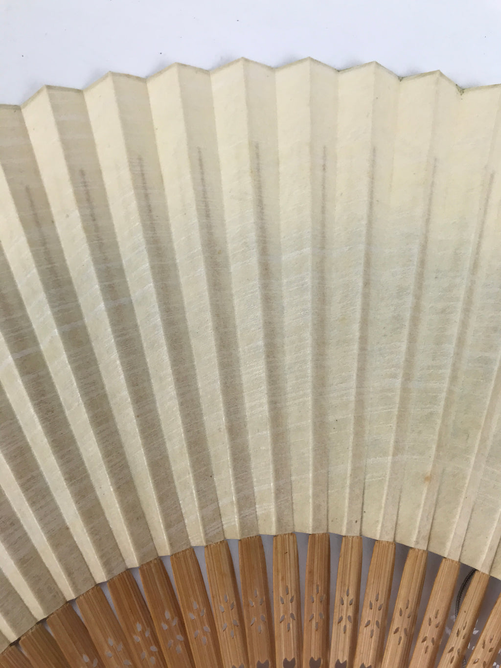 Japanese Paper Folding Fan Sensu Vtg Bamboo Frame Take Leaves Blue Beige 4D903