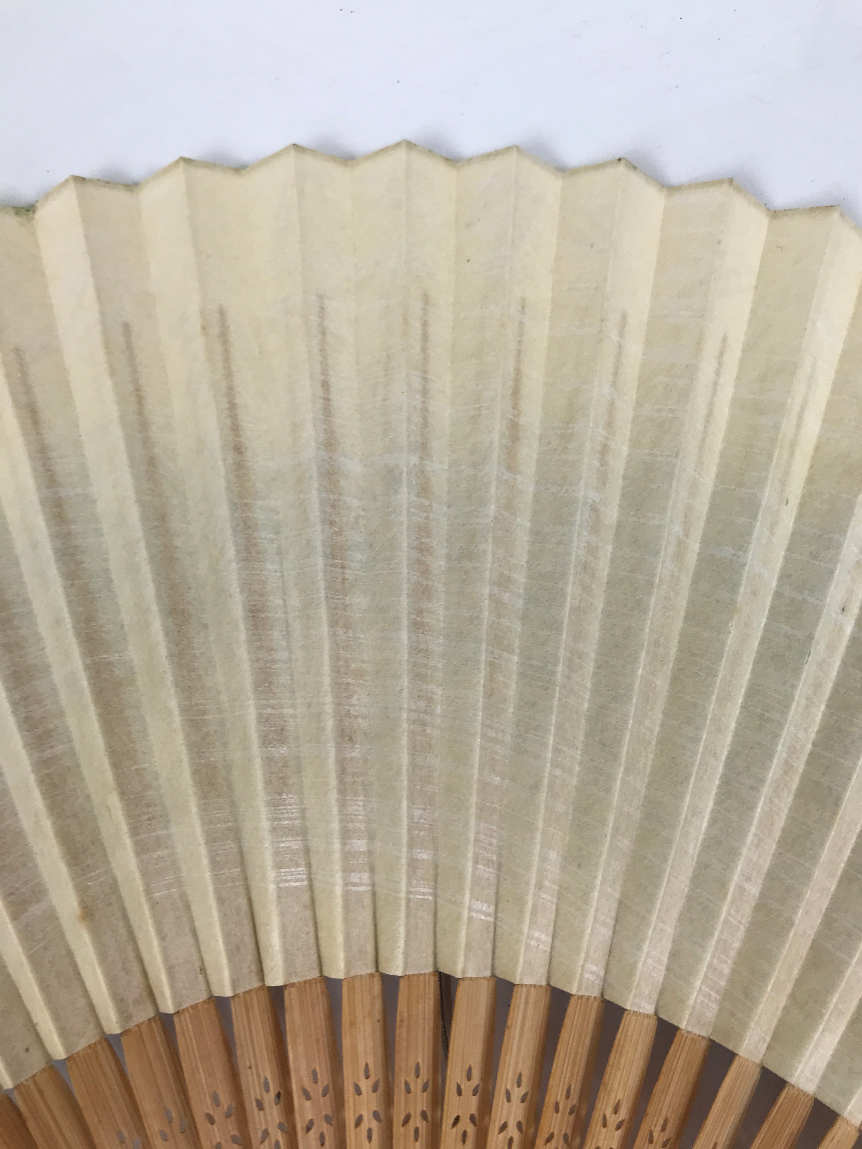 Japanese Paper Folding Fan Sensu Vtg Bamboo Frame Take Leaves Blue Beige 4D903