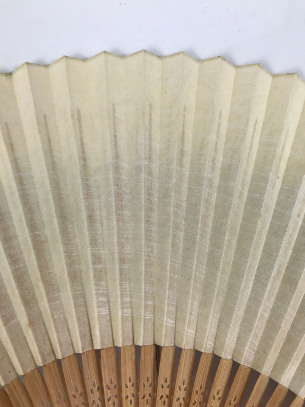 Japanese Paper Folding Fan Sensu Vtg Bamboo Frame Take Leaves Blue Beige 4D903