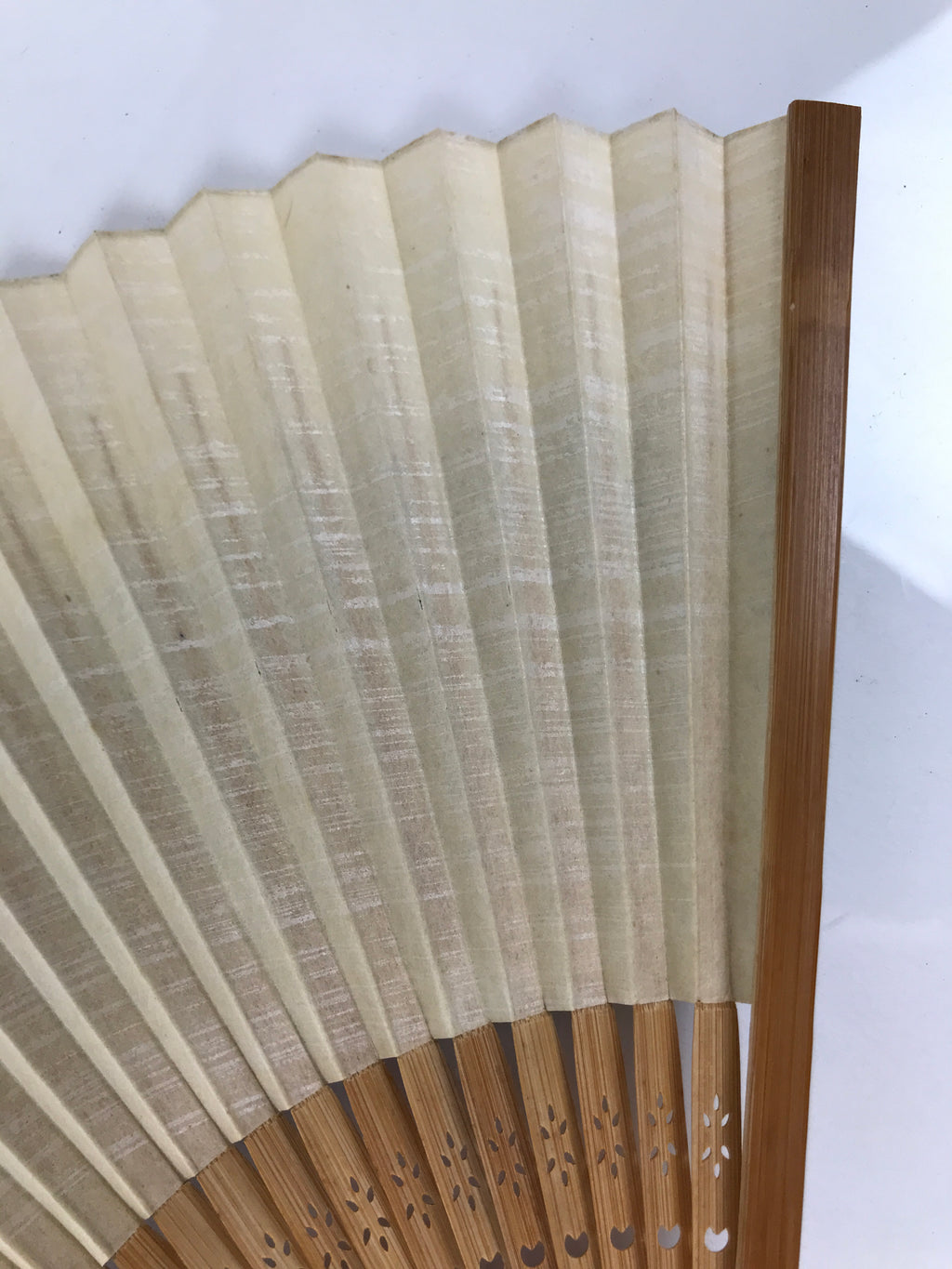 Japanese Paper Folding Fan Sensu Vtg Bamboo Frame Take Leaves Blue Beige 4D903