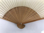 Japanese Paper Folding Fan Sensu Vtg Bamboo Frame Take Leaves Blue Beige 4D903