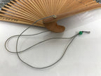 Japanese Paper Folding Fan Sensu Vtg Bamboo Frame Take Leaves Blue Beige 4D903