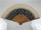 Japanese Paper Folding Fan Sensu Vtg Bamboo Frame Take Leaves Blue Beige 4D903
