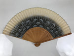 Japanese Paper Folding Fan Sensu Vtg Bamboo Frame Take Leaves Blue Beige 4D903