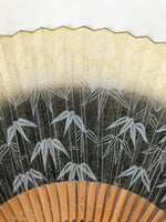 Japanese Paper Folding Fan Sensu Vtg Bamboo Frame Take Leaves Blue Beige 4D903
