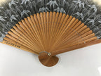 Japanese Paper Folding Fan Sensu Vtg Bamboo Frame Take Leaves Blue Beige 4D903