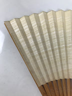 Japanese Paper Folding Fan Sensu Vtg Bamboo Frame Take Leaves Blue Beige 4D903