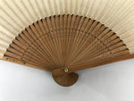 Japanese Paper Folding Fan Sensu Vtg Bamboo Frame Take Leaves Blue Beige 4D913