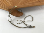 Japanese Paper Folding Fan Sensu Vtg Bamboo Frame Take Leaves Blue Beige 4D913