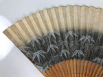 Japanese Paper Folding Fan Sensu Vtg Bamboo Frame Take Leaves Blue Beige 4D913