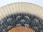 Japanese Paper Folding Fan Sensu Vtg Bamboo Frame Take Leaves Blue Beige 4D913