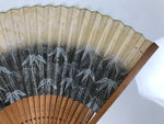 Japanese Paper Folding Fan Sensu Vtg Bamboo Frame Take Leaves Blue Beige 4D913