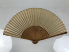 Japanese Paper Folding Fan Sensu Vtg Bamboo Frame Take Leaves Blue Beige 4D913