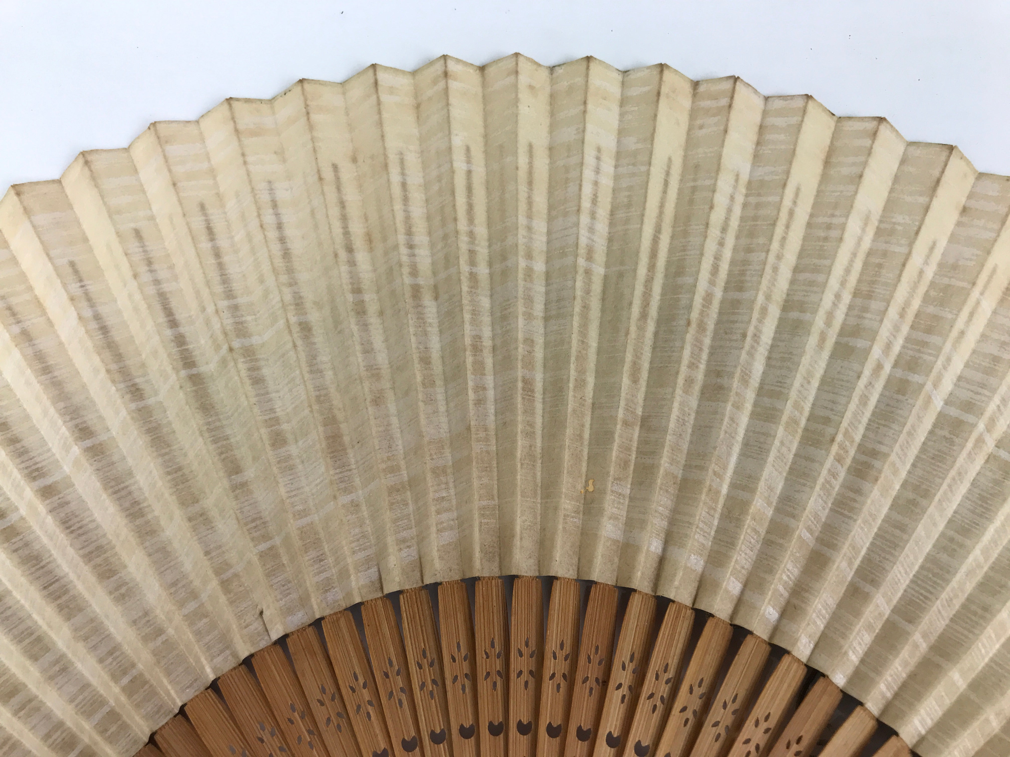 Japanese Paper Folding Fan Sensu Vtg Bamboo Frame Take Leaves Blue Beige 4D913