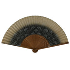 Japanese Paper Folding Fan Sensu Vtg Bamboo Frame Take Leaves Blue Beige 4D913