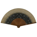 Japanese Paper Folding Fan Sensu Vtg Bamboo Frame Take Leaves Blue Beige 4D913