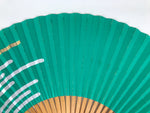 Japanese Paper Folding Fan Sensu Vtg Bamboo Frame Teal Silver Gold Lines 4D977